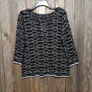 NEW Lumiere S Black White Loose Knit Stitchy Pullover Sweater Textured